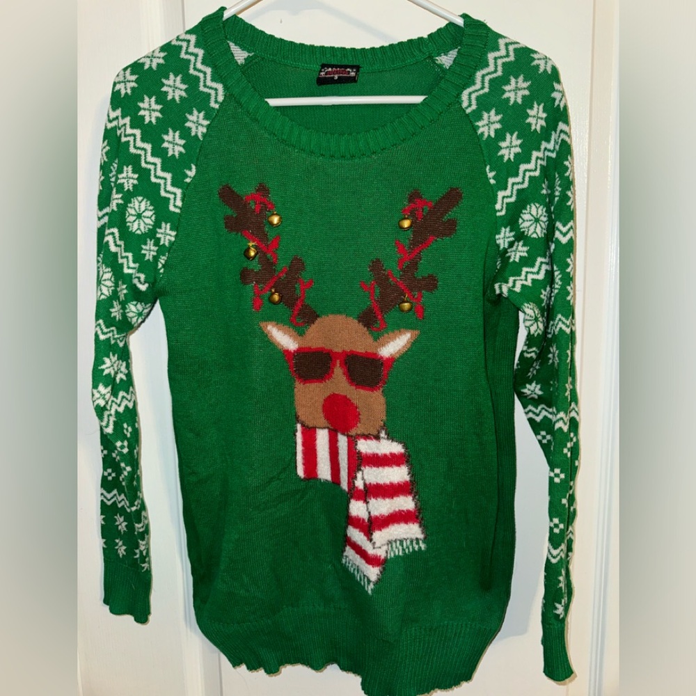 Holiday Reindeer Sweater with Bells Adult Size Small
